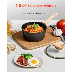 VEVOR 1.5 QT Saucepan, Nonstick Saucepan with Tempered Glass Lid, Multipurpose Cooking Sauce Pot with Detachable