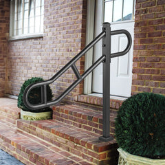 VEVOR Single Post Handrail for Outdoor 1-3 Steps, 40.5" L x 35.4" H Metal Bent Stair Handrails, Floor Mounted Carbon