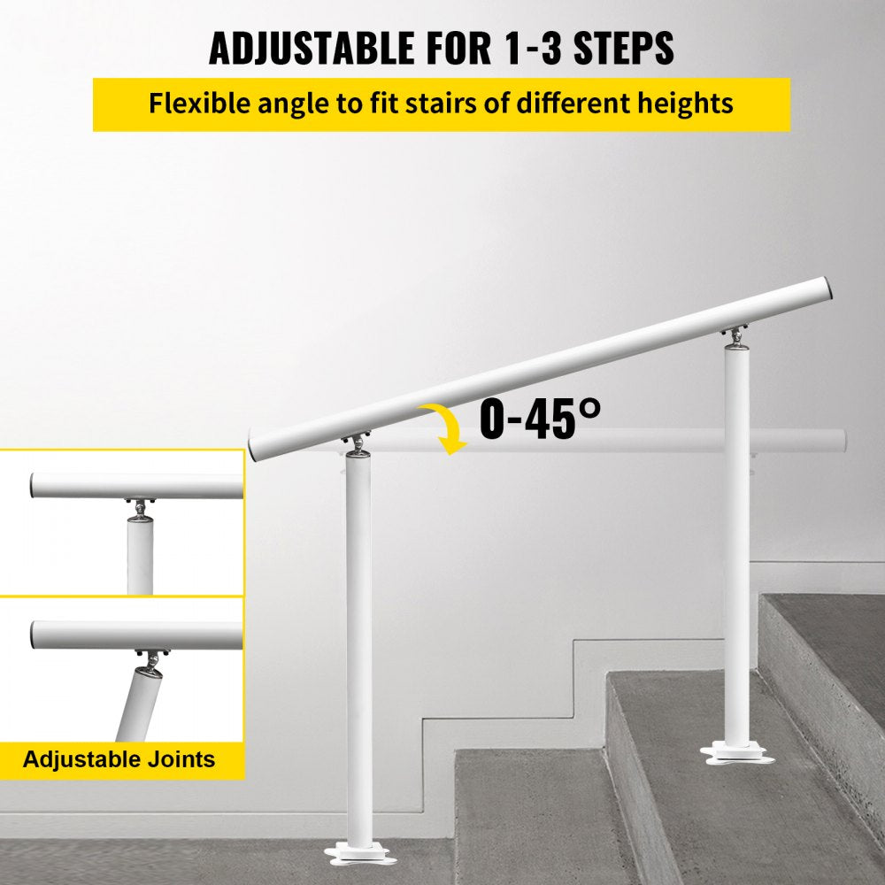 VEVOR Outdoor Stair Railing Kit, 3 FT Handrails 2-3 Steps, Adjustable Angle White Aluminum Stair Hand Rail for The