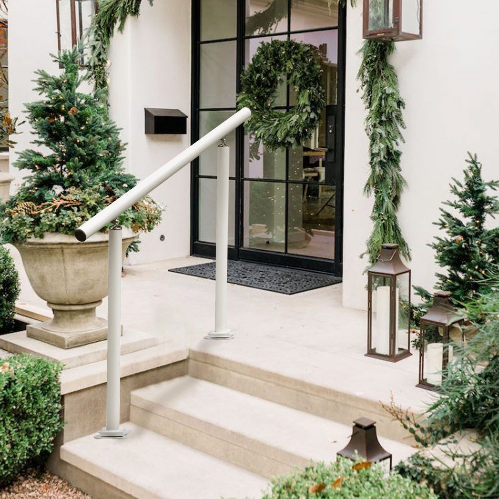 VEVOR Outdoor Stair Railing Kit, 3 FT Handrails 2-3 Steps, Adjustable Angle White Aluminum Stair Hand Rail for The