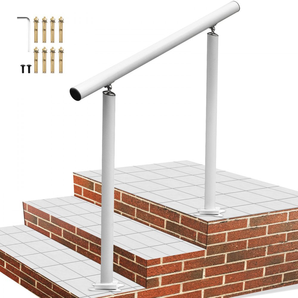 VEVOR Outdoor Stair Railing Kit, 3 FT Handrails 2-3 Steps, Adjustable Angle White Aluminum Stair Hand Rail for The