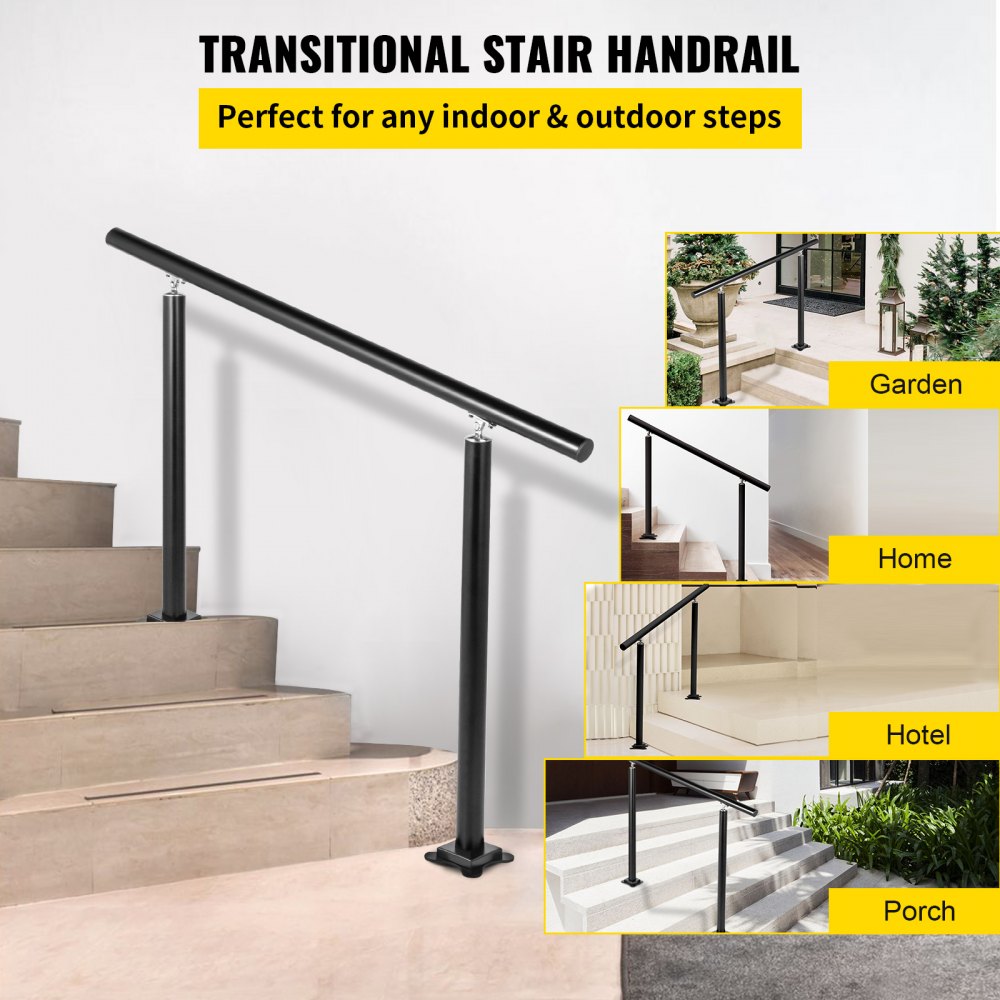 VEVOR Outdoor Stair Railing Kit, 4 FT Handrails 1-4 Steps, Adjustable Angle Black Aluminum Stair Hand Rail for The