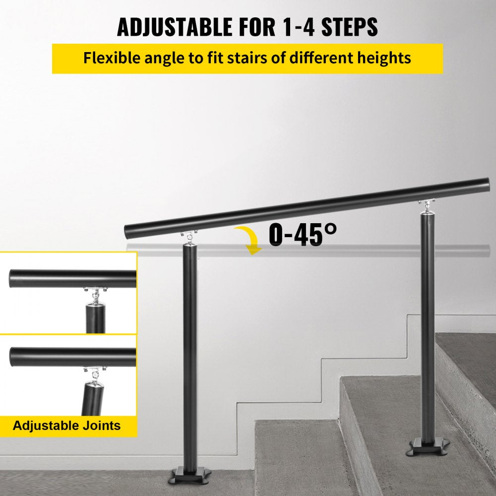 VEVOR Outdoor Stair Railing Kit, 4 FT Handrails 1-4 Steps, Adjustable Angle Black Aluminum Stair Hand Rail for The