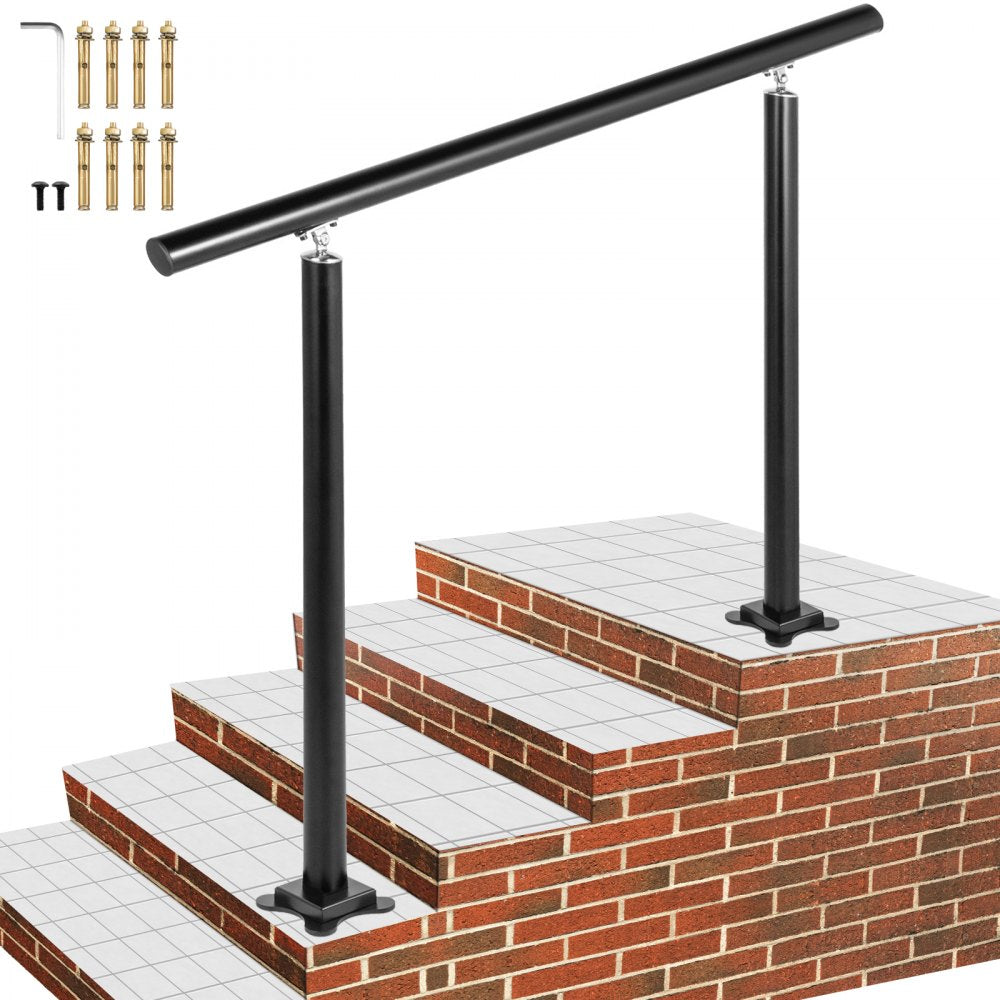 VEVOR Outdoor Stair Railing Kit, 4 FT Handrails 1-4 Steps, Adjustable Angle Black Aluminum Stair Hand Rail for The