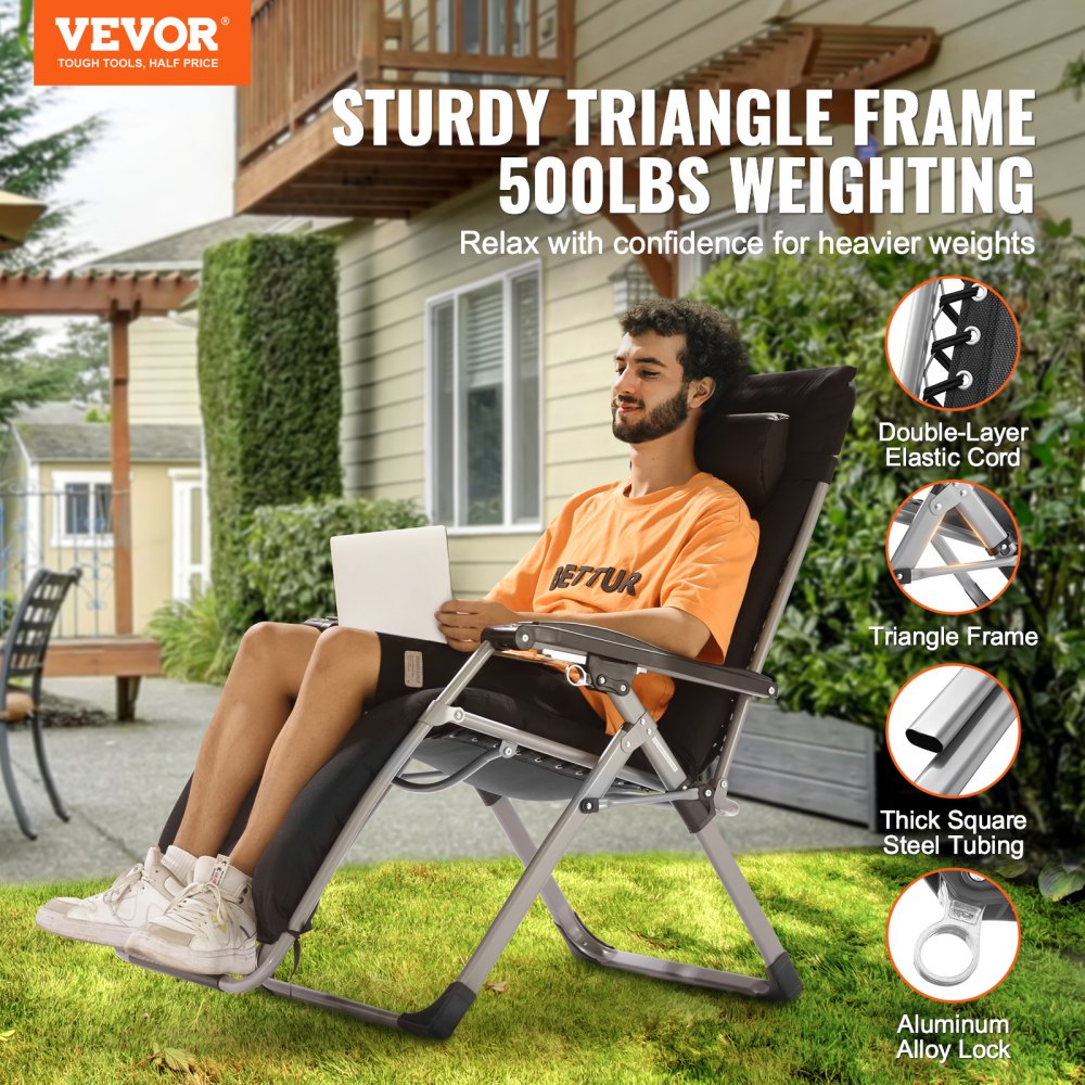 VEVOR Zero Gravity Chair, 26 inch Zero Gravity Recliner Lounge Chair for Indoor and Outdoor, Adjustable Anti Gravity
