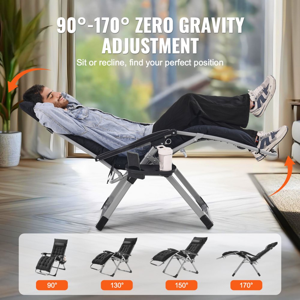VEVOR Zero Gravity Chair, 26 inch Zero Gravity Recliner Lounge Chair for Indoor and Outdoor, Adjustable Anti Gravity