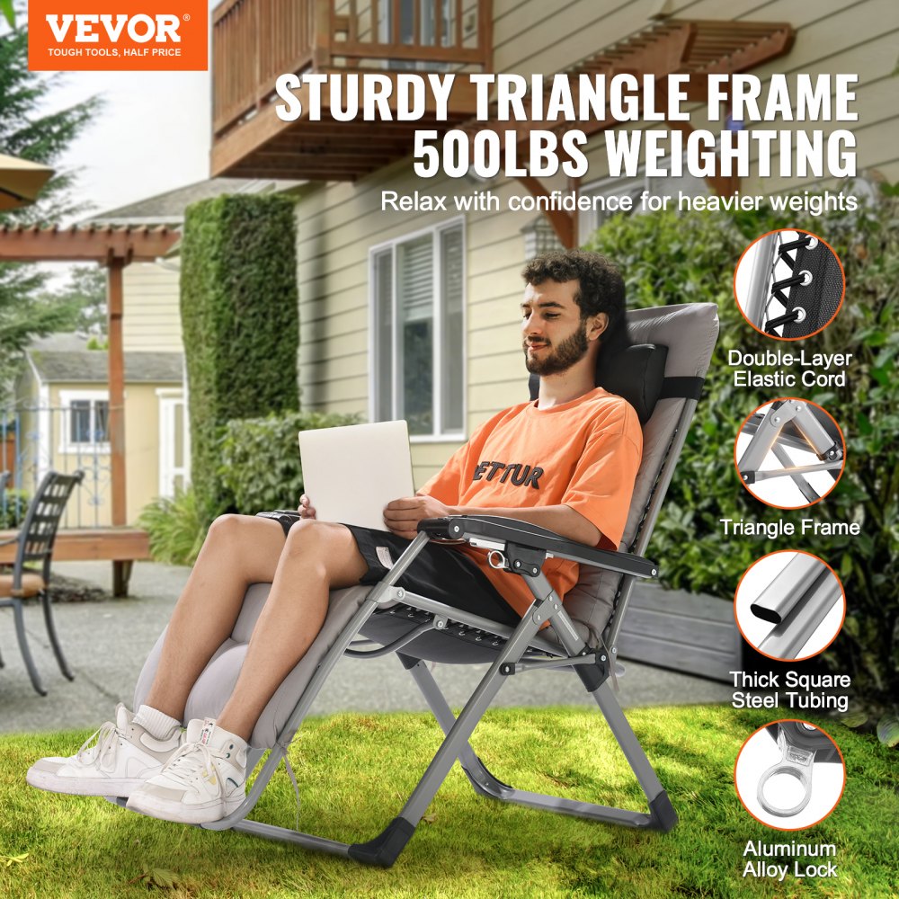 VEVOR Zero Gravity Chair, 26 inch Zero Gravity Recliner Lounge Chair for Indoor and Outdoor, Adjustable Anti Gravity