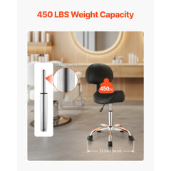 VEVOR Saddle Stool with Back Support and Wheels, 450 LBS Weight Capacity Ergonomic Rolling Stool, Height Adjustable