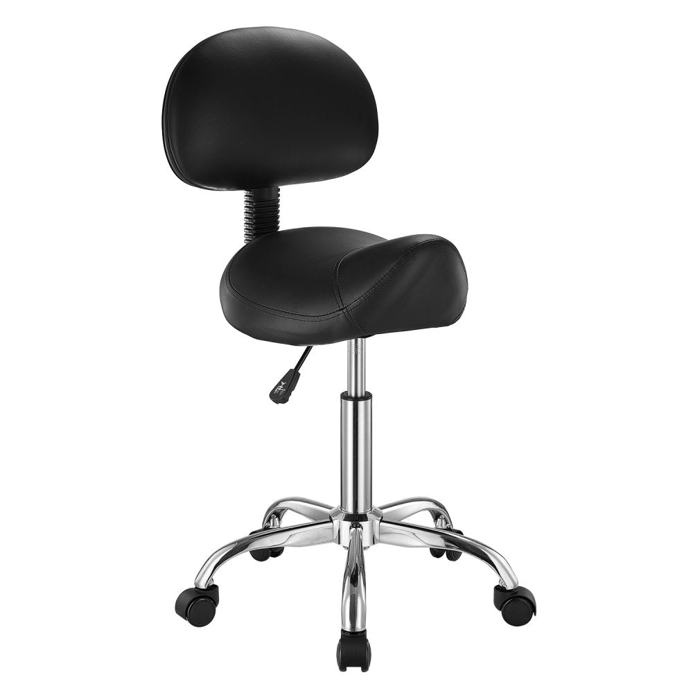 VEVOR Saddle Stool with Back Support and Wheels, 450 LBS Weight Capacity Ergonomic Rolling Stool, Height Adjustable