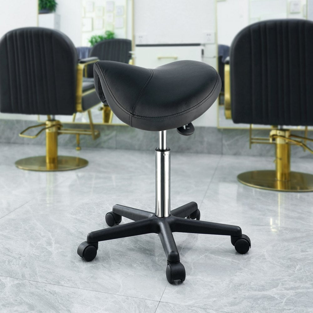 VEVOR Saddle Stool with Wheels, 400 LBS Weight Capacity, Height Adjustable Thickened PU Leather Swivel Saddle Stool