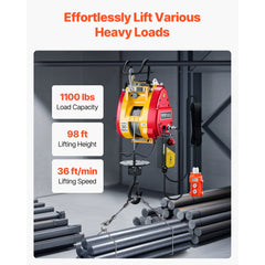 VEVOR 2-in-1 Electric Hoist Winch, 1100 lbs Capacity, 1800W Portable Power Winch, 98 ft Lifting Height, 36 ft/min with