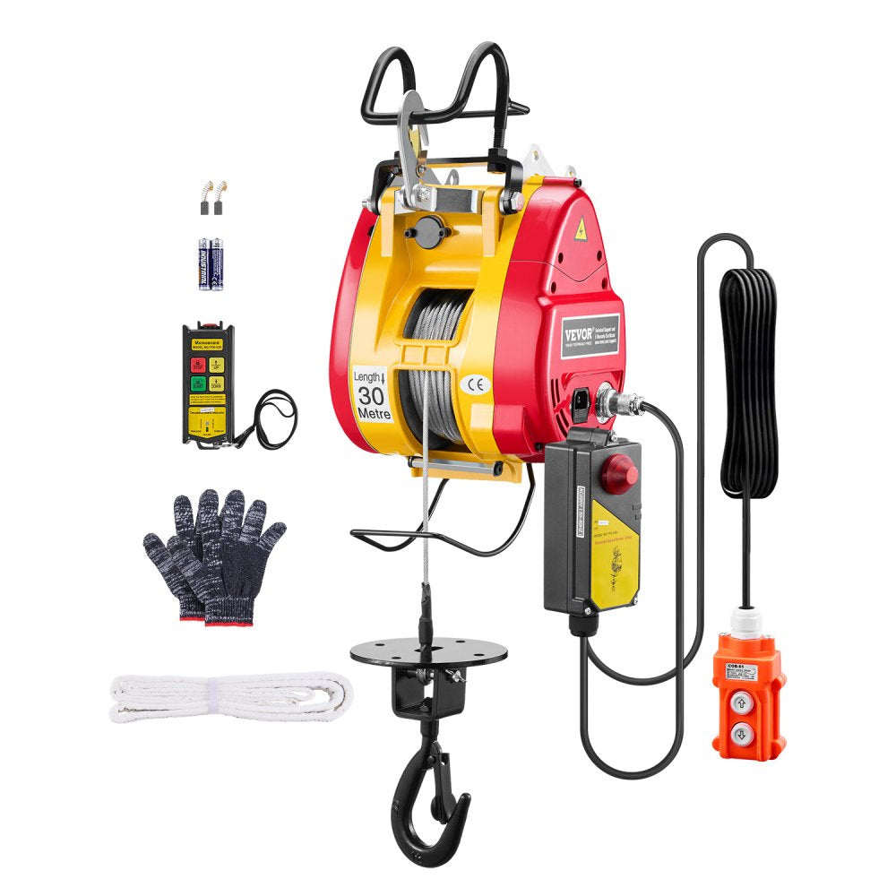 VEVOR 2-in-1 Electric Hoist Winch, 1100 lbs Capacity, 1800W Portable Power Winch, 98 ft Lifting Height, 36 ft/min with