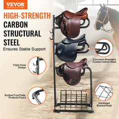 VEVOR Freestanding Saddle Stand, 30 x 30 x 68.5 in, 3 Tiers Saddle Rack, Heavy Duty Saddle Blanket Holder with
