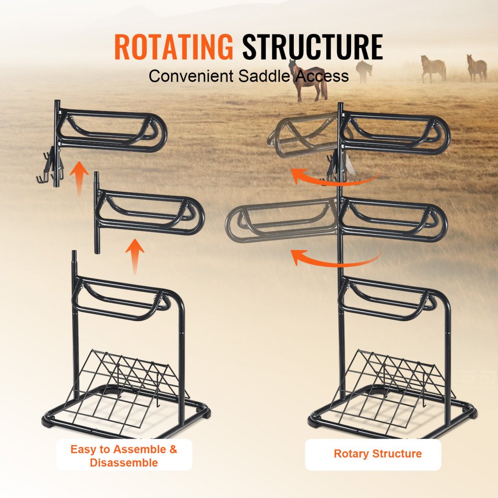 VEVOR Freestanding Saddle Stand, 30 x 30 x 68.5 in, 3 Tiers Saddle Rack, Heavy Duty Saddle Blanket Holder with