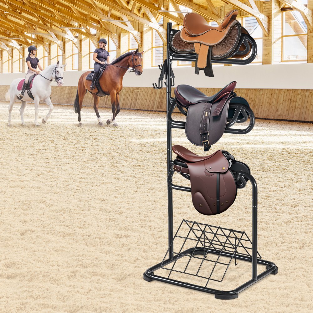 VEVOR Freestanding Saddle Stand, 30 x 30 x 68.5 in, 3 Tiers Saddle Rack, Heavy Duty Saddle Blanket Holder with