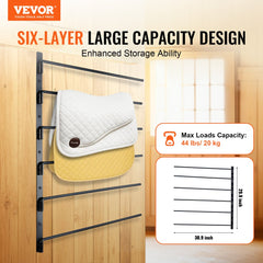 VEVOR Wall Mounted Saddle Rack, 30.9 x 29.9 x 5.5 in, Swing Out Saddle Holder, Six Tiers Horse Saddle Stand, Space