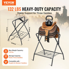 VEVOR Folding Saddle Rack, 28 x 19 x 37.5 in, Freestanding Horse Saddle Stand, Portable Horse Blanket Holder, Heavy