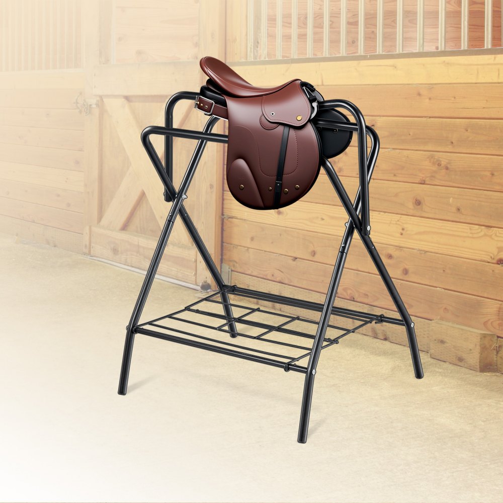 VEVOR Folding Saddle Rack, 28 x 19 x 37.5 in, Freestanding Horse Saddle Stand, Portable Horse Blanket Holder, Heavy