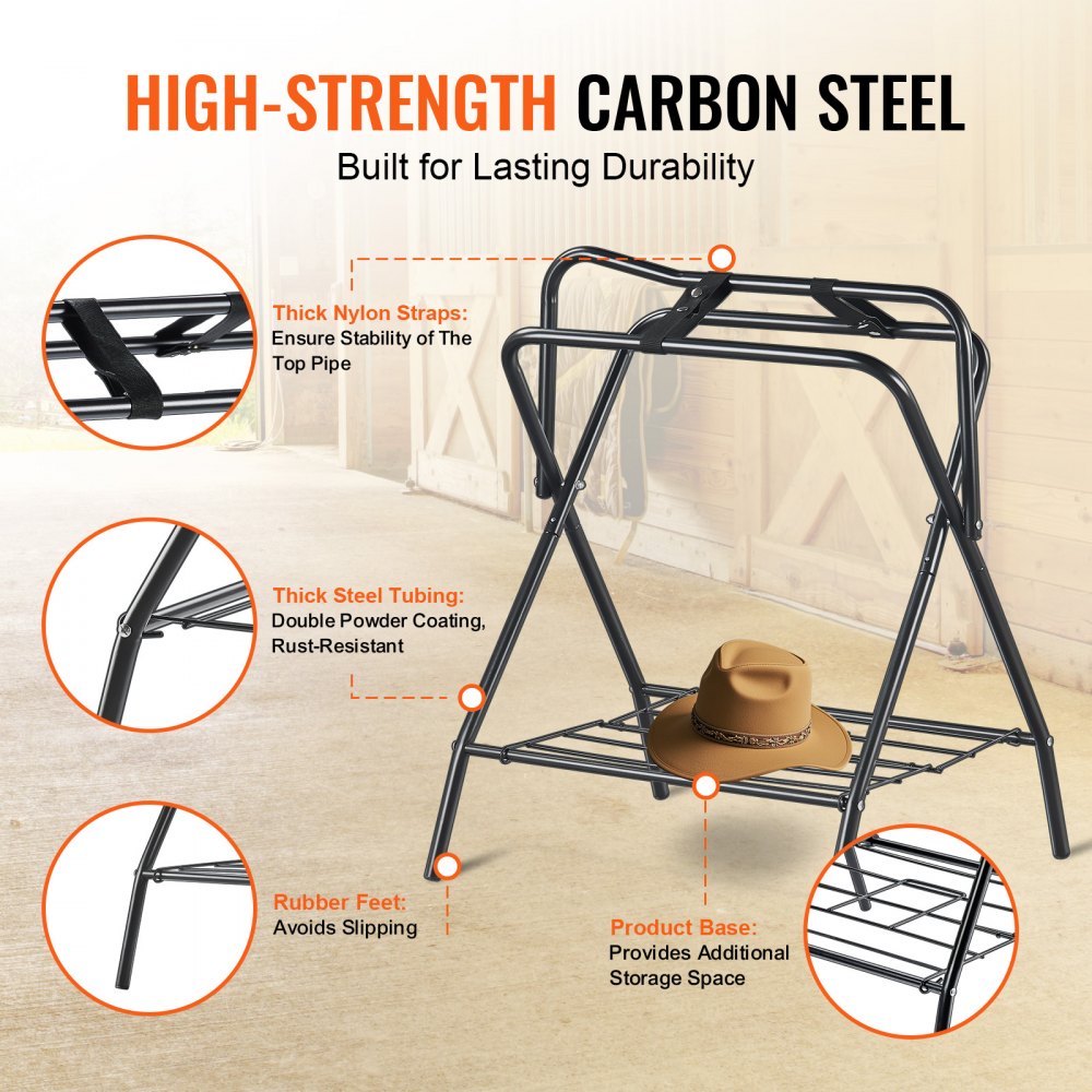 VEVOR Folding Saddle Rack, 28 x 19 x 37.5 in, 2 Packs Freestanding Horse Saddle Stand, Portable Horse Blanket Holder