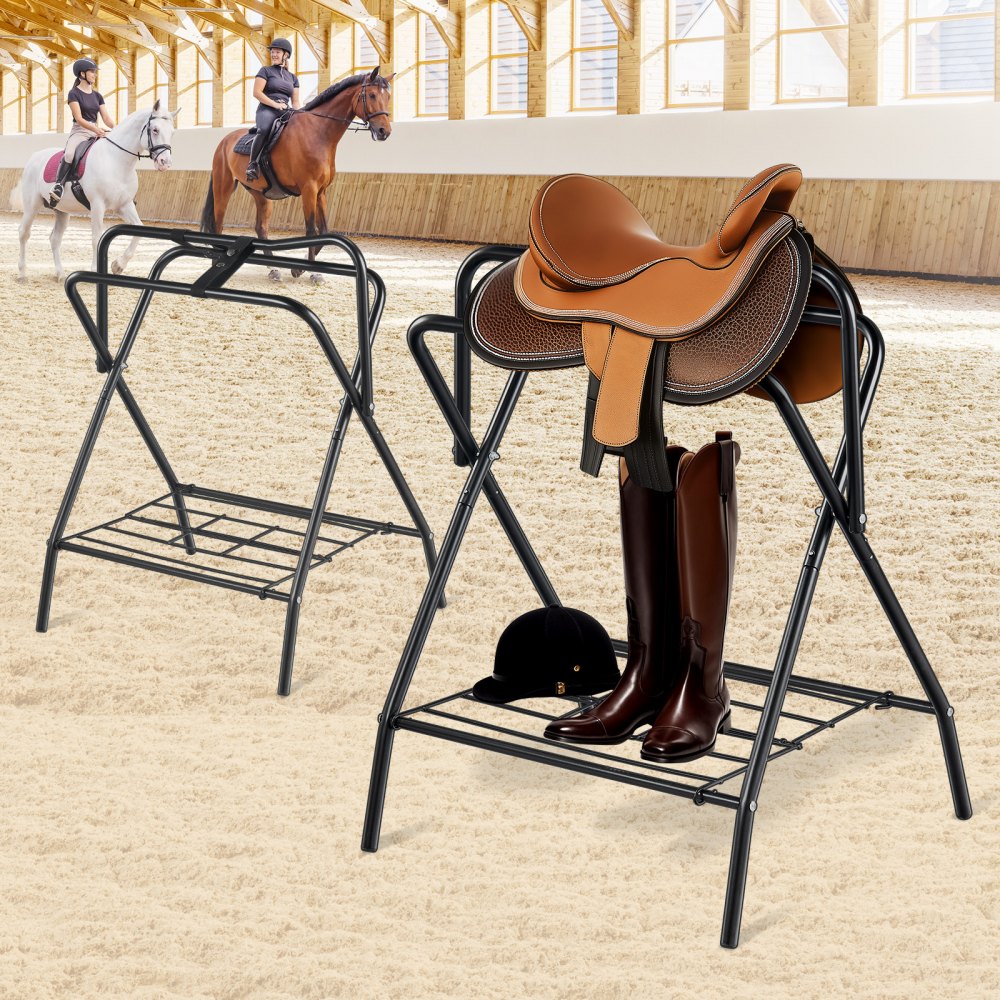 VEVOR Folding Saddle Rack, 28 x 19 x 37.5 in, 2 Packs Freestanding Horse Saddle Stand, Portable Horse Blanket Holder