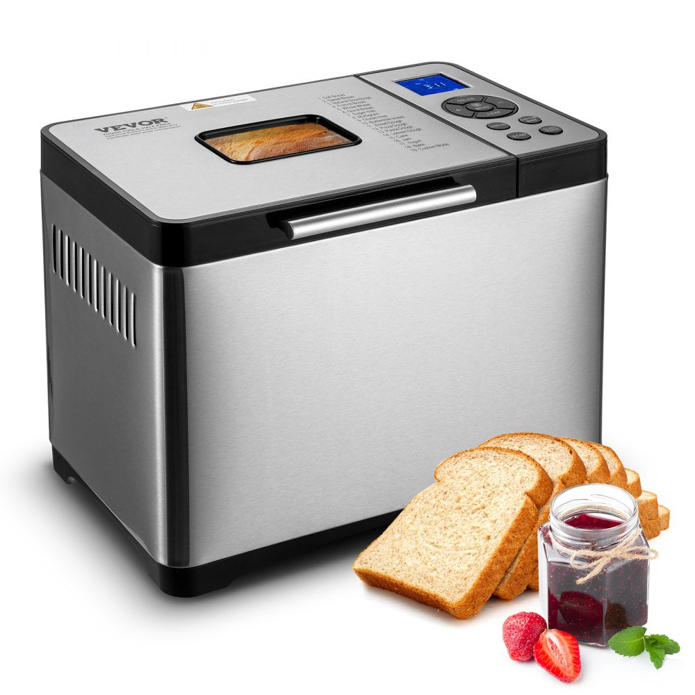 VEVOR Bread Maker, 19-in-1 2LB Dough Machine, Nonstick Ceramic Pan Automatic Breadmaker with Gluten Free Setting, Whole
