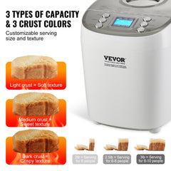 VEVOR Bread Maker, 15-in-1 3LB Dough Machine, Nonstick Ceramic Pan Automatic Breadmaker with Gluten Free Setting, Whole