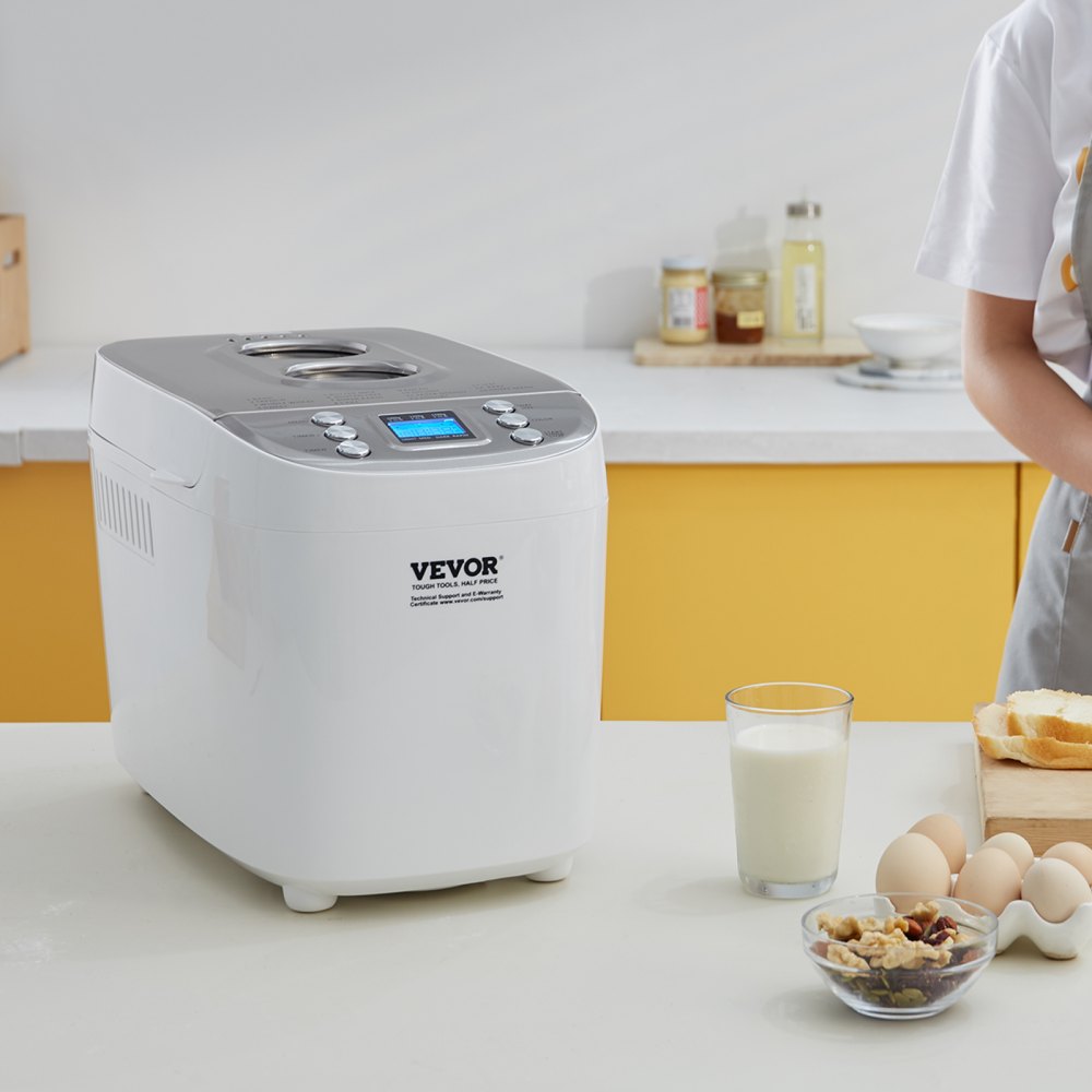 VEVOR Bread Maker, 15-in-1 3LB Dough Machine, Nonstick Ceramic Pan Automatic Breadmaker with Gluten Free Setting, Whole