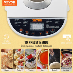 VEVOR Bread Maker, 19-in-1 2LB Dough Machine, Nonstick Ceramic Pan Automatic Breadmaker with Gluten Free Setting, Whole