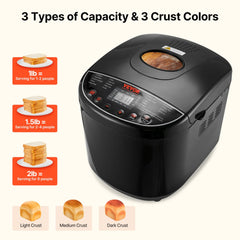 VEVOR Bread Maker, 19-in-1 2LB Dough Machine, Nonstick Ceramic Pan Automatic Breadmaker with Gluten Free Setting, Whole