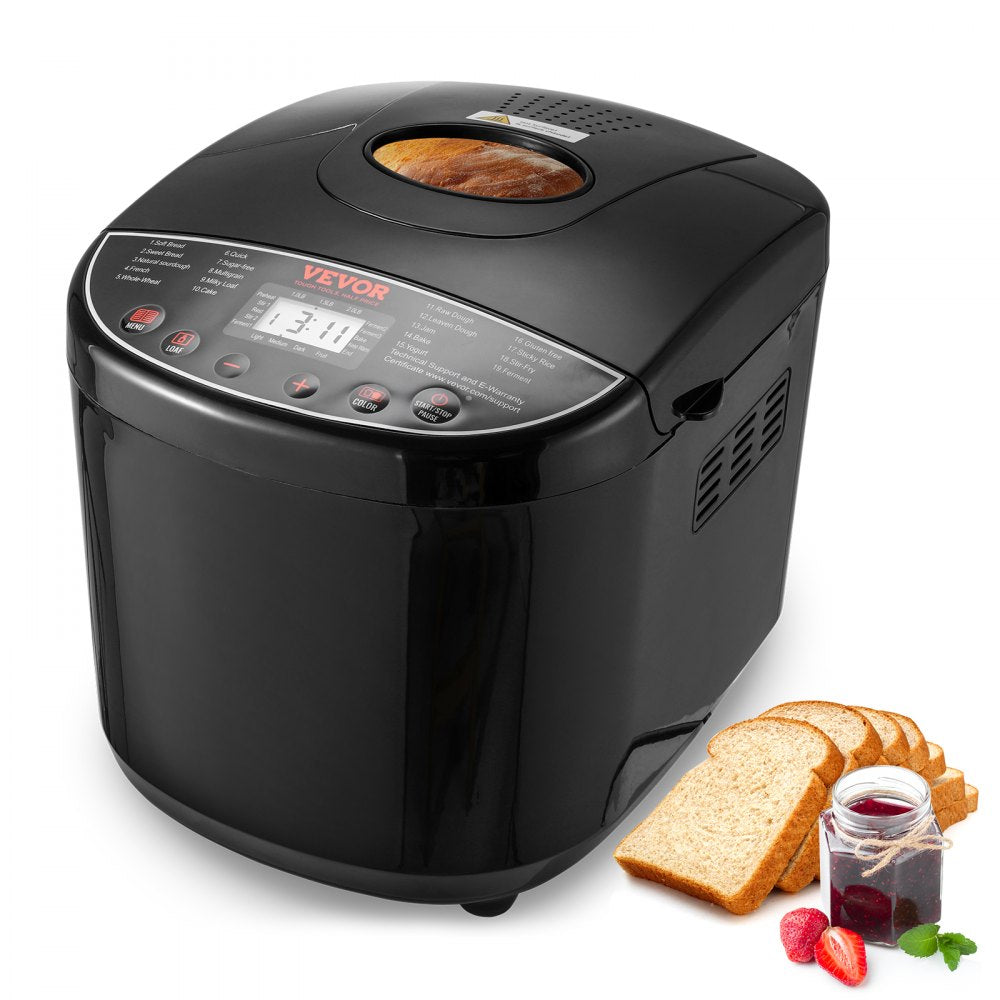 VEVOR Bread Maker, 19-in-1 2LB Dough Machine, Nonstick Ceramic Pan Automatic Breadmaker with Gluten Free Setting, Whole
