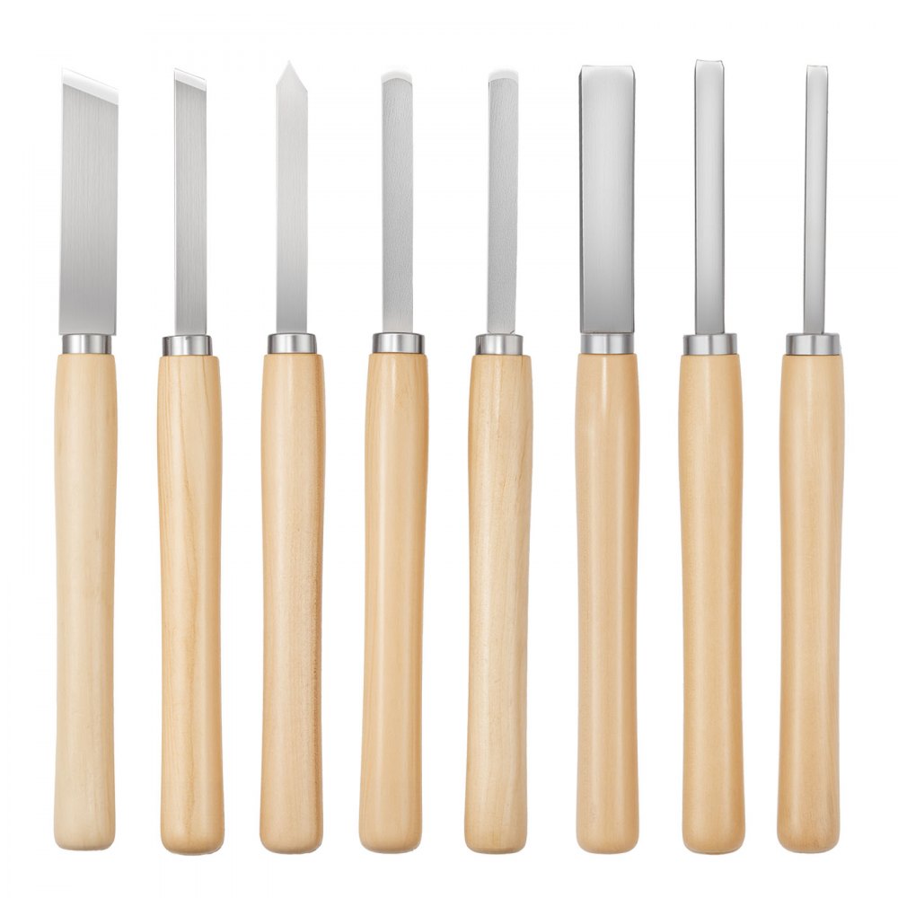 VEVOR Wood Lathe Turning Tool Set, 8PCS, Lathe Chisel Set with Carbon Steel Blade, 2 Skew, 1 Spear Point, 1 Parting, 1