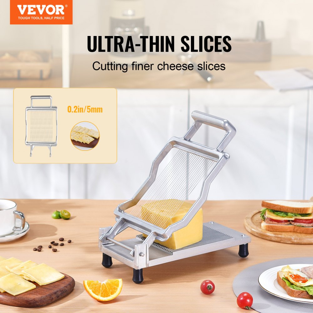 VEVOR Cheese Cutter with Wire, 0.2" Ultra-Thin Cheeser Butter Cutting Blade, Detachable Cheese Slicer Wire, Aluminum