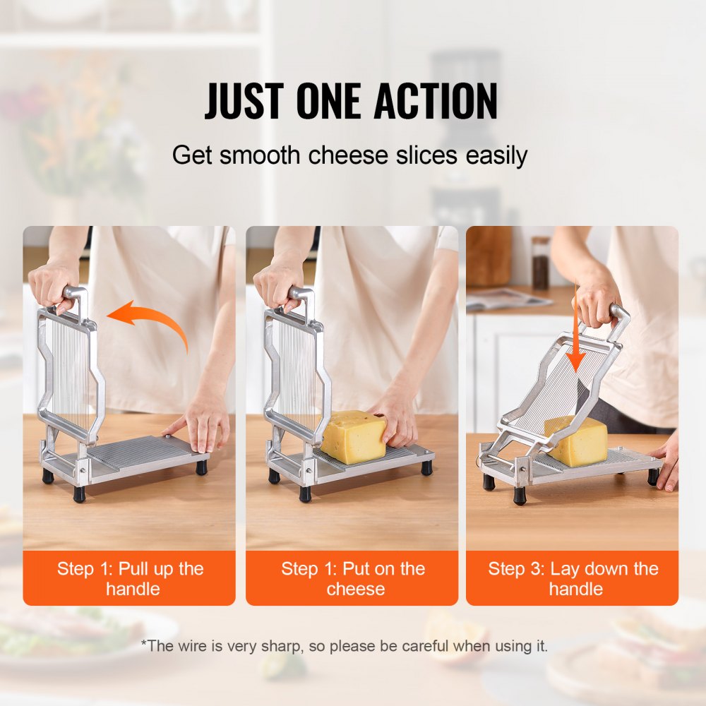VEVOR Cheese Cutter with Wire, 0.2" Ultra-Thin Cheeser Butter Cutting Blade, Detachable Cheese Slicer Wire, Aluminum