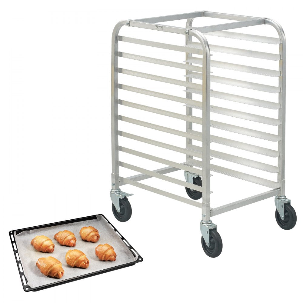 VEVOR Bun Pan Rack, 10-Tier Commercial Bakery Racks with Brake Wheels, Aluminum Racking Trolley Storage for Half & Full