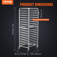 VEVOR Bun Pan Rack, 20-Tier Commercial Bakery Racks with Brake Wheels, Aluminum Racking Trolley Storage for Half & Full