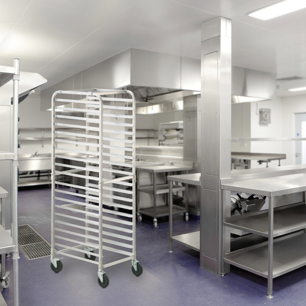 VEVOR Bun Pan Rack, 20-Tier Commercial Bakery Racks with Brake Wheels, Aluminum Racking Trolley Storage for Half & Full