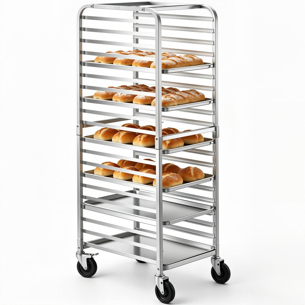 VEVOR Bun Pan Rack, 20-Tier Commercial Bakery Racks with Brake Wheels, Aluminum Racking Trolley Storage for Half & Full
