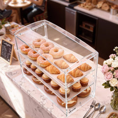 VEVOR Bakery Display Case, 3-Tier Commercial Countertop Pastry Display Case, Clear Acrylic Bread Box for Kitchen, Party