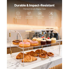 VEVOR Bakery Display Case, 2-Tier Commercial Countertop Pastry Display Case, Clear Acrylic Bread Box for Kitchen, Party