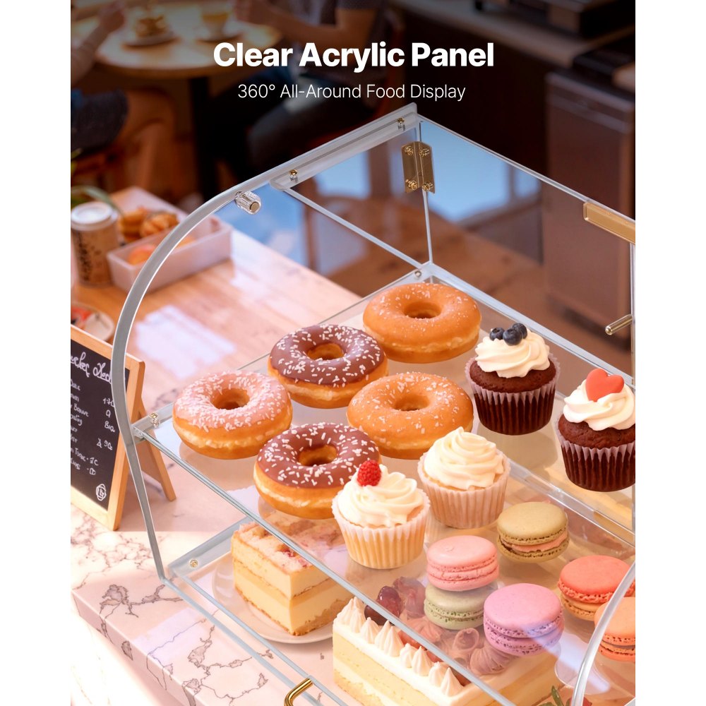 VEVOR Bakery Display Case, 2-Tier Commercial Countertop Pastry Display Case, Clear Acrylic Bread Box for Kitchen, Party