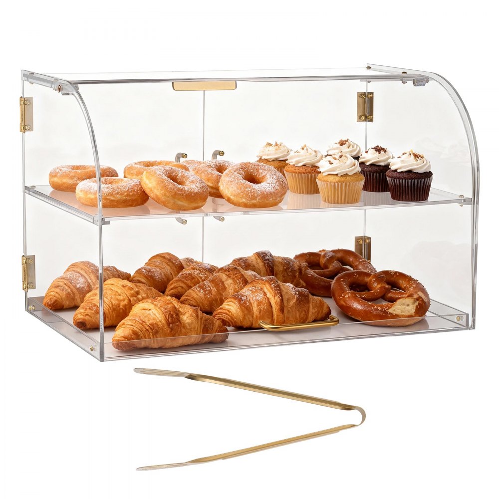 VEVOR Bakery Display Case, 2-Tier Commercial Countertop Pastry Display Case, Clear Acrylic Bread Box for Kitchen, Party