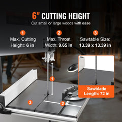 VEVOR Band Saw with Stand, 9.65-Inch, 560&1100 RPM Two-Speed Benchtop Bandsaw, 370W 1/2HP Motor 6'' Cutting Height