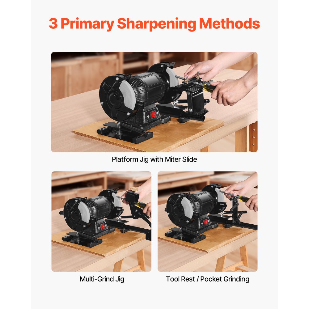 VEVOR Pro Grind Sharpening System, Multi-Grind Sharpening Jig for 6" & 8" Bench Grinder - with Platform Jig, Tool Rest