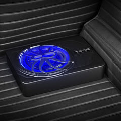 VEVOR 10" 440W Underseat Car Subwoofer, Slim Powered Car Subwoofers with Blue Ambient Light, Low Profile Audio Sub