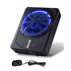 VEVOR 10" 440W Underseat Car Subwoofer, Slim Powered Car Subwoofers with Blue Ambient Light, Low Profile Audio Sub