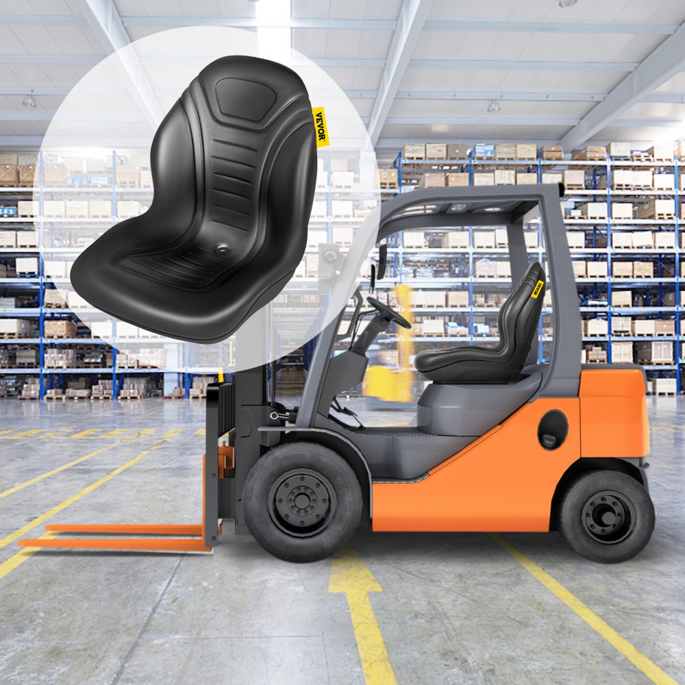VEVOR Universal Tractor Seat Replacement 2 Pack, Compact High Back Mower Seat Pair, Black Vinyl Forklift Seat, Central