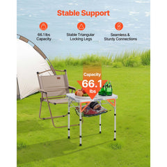 VEVOR Folding Camping Table, Adjustable Height Portable Side Tables, Aluminum MDF Beach Table with Mesh Layer, Carrying