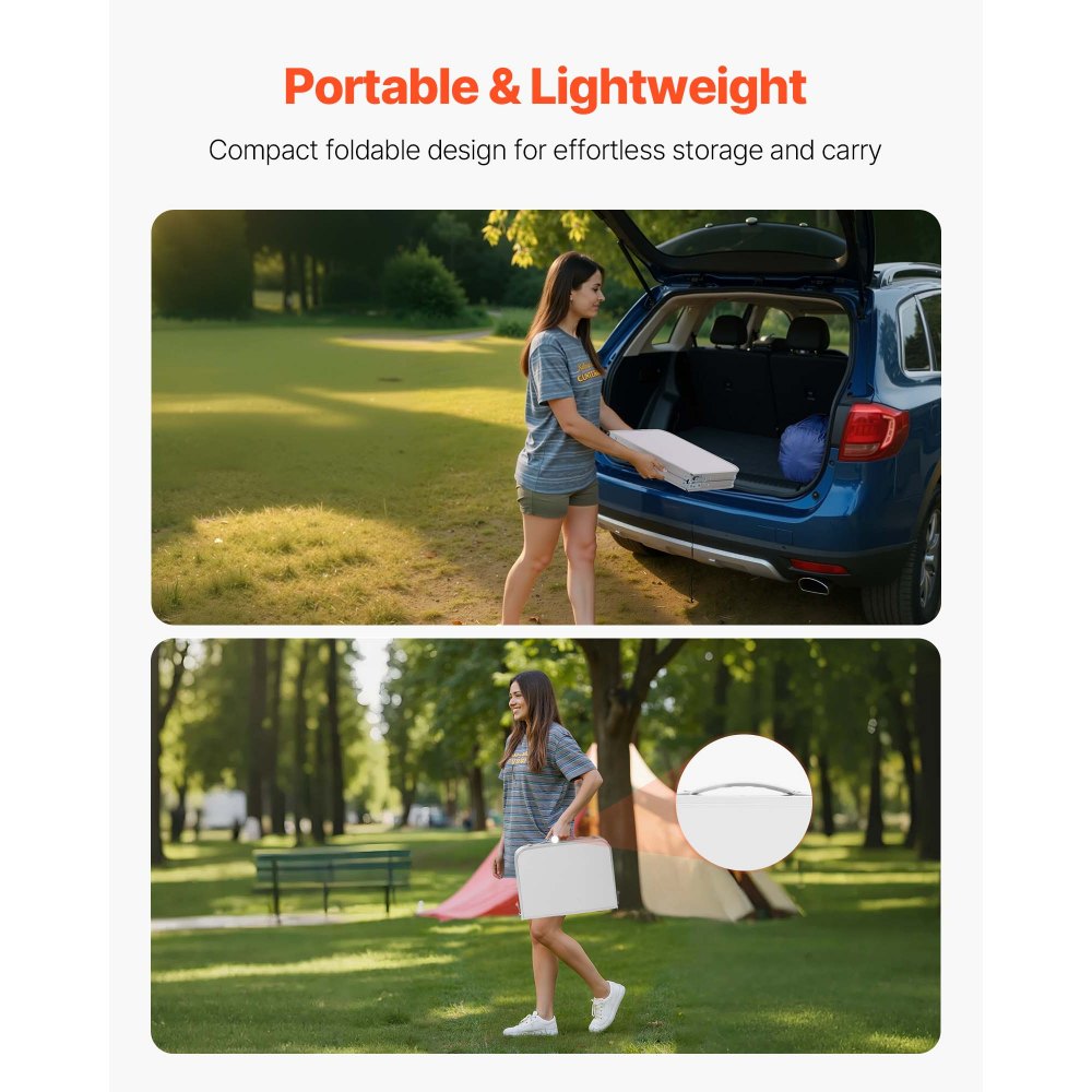 VEVOR Folding Camping Table, Adjustable Height Portable Side Tables, Aluminum MDF Beach Table with Mesh Layer, Carrying