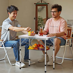 VEVOR Folding Camping Table, Adjustable Height Portable Side Tables, Aluminum MDF Beach Table with Mesh Layer, Carrying