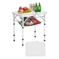 VEVOR Folding Camping Table, Adjustable Height Portable Side Tables, Aluminum MDF Beach Table with Mesh Layer, Carrying